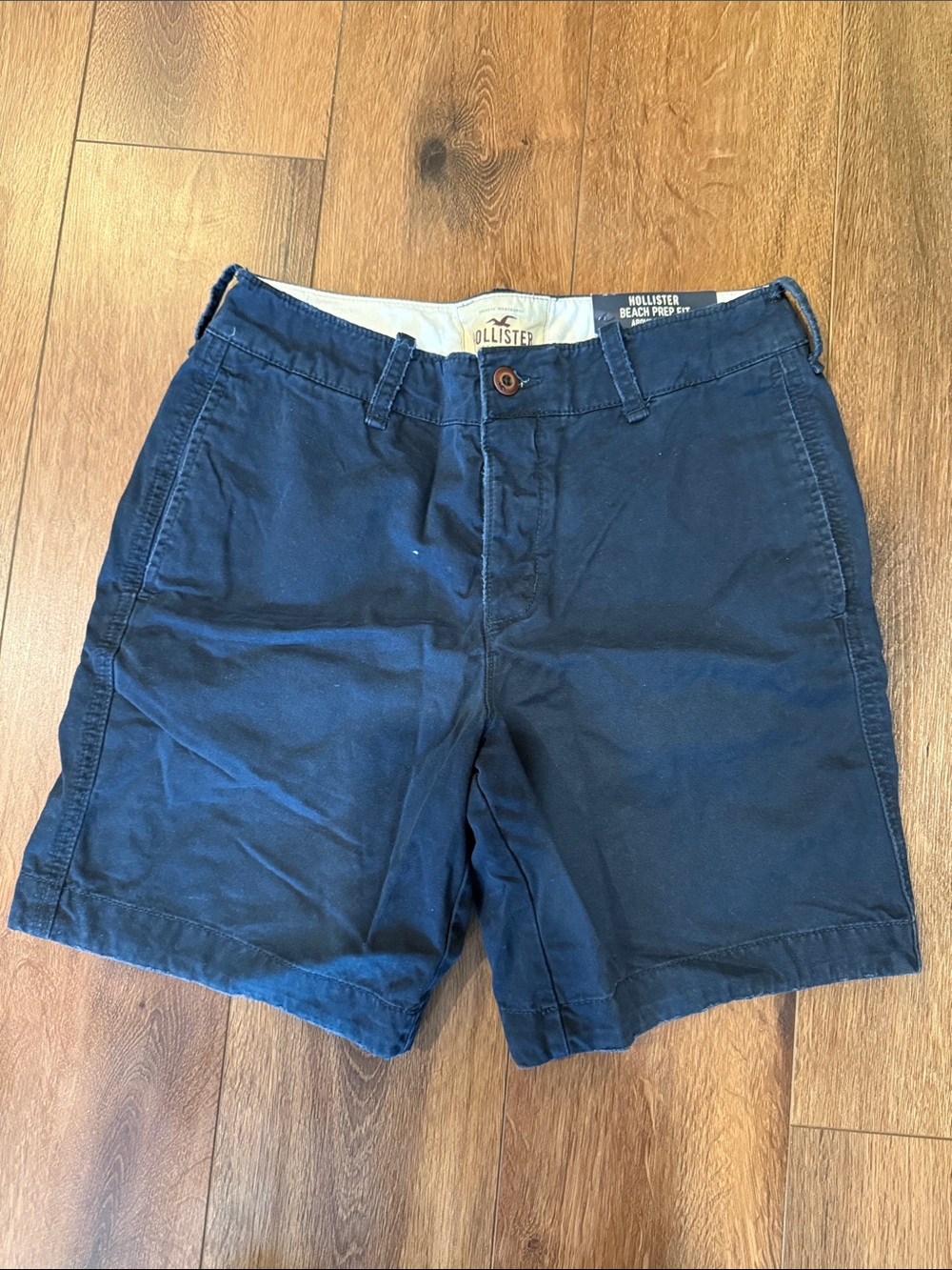 Hollister Men's Dark Navy Flat Front Cotton Shorts